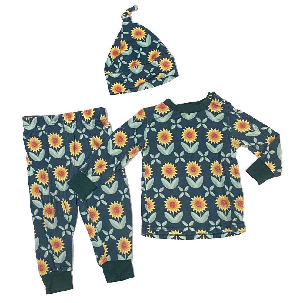 Kozi & Co 3-6 bamboo/spandex 3pc outfit set w/hat baby girl sunflower green‎